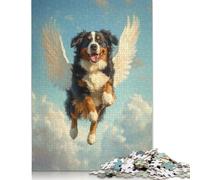 Adult Jigsaw Puzzles 500 Pieces Bernese Mountain Dog Angel Gentle Giant Memorial Dog with Wings Wooden Puzzles Unique Home Decor And Gifts 500pcs (52x38cm)