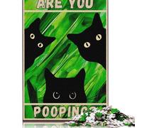 Adult Jigsaw Puzzles 500 Pieces BLACK CAT ARE YOU POOPING Wooden Puzzles for Adults Puzzles Funny Jigsaw Puzzles 500pcs (52x38cm)