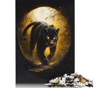 Adult Jigsaw Puzzles 500 Pieces Black Panther with Glowing Eyes Puzzles Wooden Puzzles Jigsaw Puzzles for Adults Educational Game Challenge Toy 500pcs (52x38cm)
