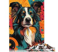 Adult Jigsaw Puzzles 500 Pieces Border Collie Pop Art Energetic Border Collie in Pop Art Form Puzzles for Teenagers Gifts Home Educational Games DIY Toys 500pcs (52x38cm)