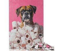 Adult Jigsaw Puzzles 500 Pieces Boxer Dog in Toilet Paper Painting Boxer Dog Toilet Art Puzzles for Adults & Teenager Educational Games 500pcs (52x38cm)