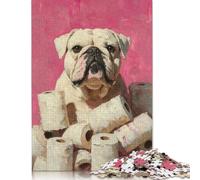 Adult Jigsaw Puzzles 500 Pieces Bulldog with Toilet Paper Painting Bulldog Bathroom Humor Puzzles for Adults & Teenager Educational Games 500pcs (52x38cm)