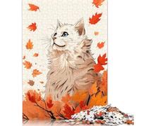 Adult Jigsaw Puzzles 500 Pieces Cat Autumn Fall Cute Puzzles for Adults & Teenager Learning Educational Puzzle 500pcs (52x38cm)
