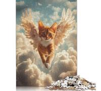 Adult Jigsaw Puzzles 500 Pieces Cat Memorial Decor Angel Cat in Flight Puzzles for Adults & Teenager For Family Fun & Game Night 500pcs (52x38cm)