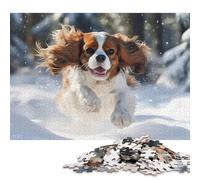 Adult Jigsaw Puzzles 500 Pieces Cavalier King Charles Spaniel Running in Snow Wooden Puzzles for Adults Puzzles Brain Teaser Puzzle 500pcs (52x38cm)