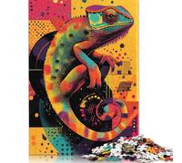 Adult Jigsaw Puzzles 500 Pieces Chameleon Abstract Art Trippy Chameleon Colorful Reptile Print Puzzles for Adults & Teenager Educational Games 500pcs (52x38cm)