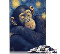 Adult Jigsaw Puzzles 500 Pieces Chimpanzee Starry Night Wooden Puzzles for Adults Puzzles Funny Jigsaw Puzzles 500pcs (52x38cm)