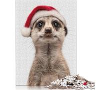 Adult Jigsaw Puzzles 500 Pieces Christmas Meerkat Wearing A Santa Hat Wooden Puzzles Unique Home Decor And Gifts 500pcs (52x38cm)
