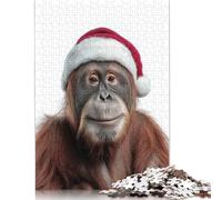 Adult Jigsaw Puzzles 500 Pieces Christmas Orangutan Wearing Santa Hat Wooden Puzzles Unique Home Decor And Gifts 500pcs (52x38cm)