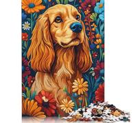 Adult Jigsaw Puzzles 500 Pieces Cocker Spaniel in A Garden of Blooms Dog Wall Art Print Puzzles for Adults & Teenager Educational Games 500pcs (52x38cm)