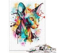 Adult Jigsaw Puzzles 500 Pieces 'Colorful Sphynx Cat Wooden Puzzle Jigsaws for Adults Jigsaw Puzzles for Adults 500pcs (52x38cm)