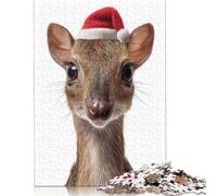 Adult Jigsaw Puzzles 500 Pieces Cute Chevrotain with Santa Hat Wood Puzzle Jigsaws for Adults Teenagers Age 14+ 500pcs (52x38cm)