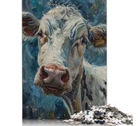Adult Jigsaw Puzzles 500 Pieces Cute Cow Oil Painting Art Wooden Puzzles for Adults Sustainable Puzzle Games 500pcs (52x38cm)
