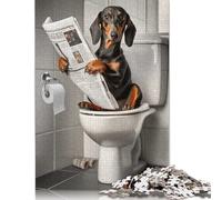 Adult Jigsaw Puzzles 500 Pieces Dachshund on The Toilet Puzzles Wooden Puzzles Jigsaw Puzzles for Adults Educational Game Challenge Toy 500pcs (52x38cm)