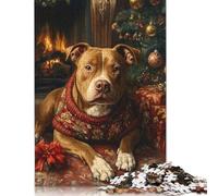 Adult Jigsaw Puzzles 500 Pieces Dog in Christmas Sweater Pitbull Christmas Wall Art Puzzles for Adults & Teenager For Family Fun & Game Night 500pcs (52x38cm)