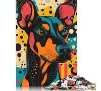 Adult Jigsaw Puzzles 500 Pieces Dog Portrait in Retro Style Bold Doberman in Dynamic Pop Art Style Wooden Puzzles for Teenagers Gifts For Family Fun & Game Night 500pcs (52x38cm)