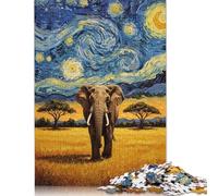 Adult Jigsaw Puzzles 500 Pieces Elephant Under Starry Night Sky Painting Puzzles for Teenagers Gifts Home Educational Games DIY Toys 500pcs (52x38cm)