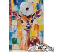 Adult Jigsaw Puzzles 500 Pieces Fawn with Toilet Paper Hat Wooden Puzzles for Teenagers Gifts For Family Fun & Game Night 500pcs (52x38cm)