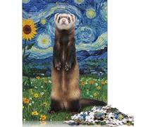 Adult Jigsaw Puzzles 500 Pieces Ferret in Starry Night Landscape Wooden Puzzles for Teenagers Gifts For Family Fun & Game Night 500pcs (52x38cm)
