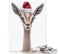 Adult Jigsaw Puzzles 500 Pieces Festive Gerenuk with Santa Hat Wooden Puzzles Unique Home Decor And Gifts 500pcs (52x38cm)