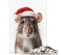 Adult Jigsaw Puzzles 500 Pieces Festive Mouse with Santa Hat Wooden Puzzles Unique Home Decor And Gifts 500pcs (52x38cm)