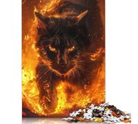 Adult Jigsaw Puzzles 500 Pieces Fire Black Cat Wooden Puzzle for Adults And Teenager Sustainable Puzzle for Adults | Games 500pcs (52x38cm)