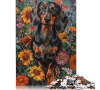 Adult Jigsaw Puzzles 500 Pieces Floral Dachshund Portrait Wooden Puzzle for Adults And Teenager Sustainable Puzzle for Adults | Games 500pcs (52x38cm)