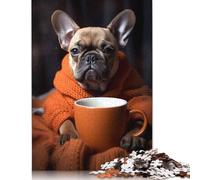Adult Jigsaw Puzzles 500 Pieces French Bulldog Coffee Dog Puzzle Jigsaws for Adults Jigsaw Puzzles for Adult 500pcs (52x38cm)