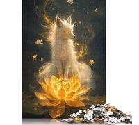 Adult Jigsaw Puzzles 500 Pieces Golden Fox on Lotus Wooden Puzzle for Adults And Teenager Sustainable Puzzle for Adults | Games 500pcs (52x38cm)