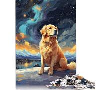 Adult Jigsaw Puzzles 500 Pieces Golden Retriever Night Sky Wood Jigsaw Puzzles for Adults Educational Game Challenge Toy 500pcs (52x38cm)