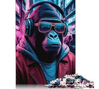Adult Jigsaw Puzzles 500 Pieces Gorilla Music Neon Wooden Puzzle Adult Jigsaw Puzzle Jigsaw Puzzles for Adults Teenagers 500pcs (52x38cm)