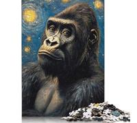 Adult Jigsaw Puzzles 500 Pieces Gorilla Starry Night Puzzles Wooden Puzzles Jigsaw Puzzles for Adults Educational Game Challenge Toy 500pcs (52x38cm)