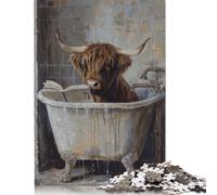 Adult Jigsaw Puzzles 500 Pieces Highland Cow Bathtub Book Wood Jigsaw Puzzles for Adults Educational Game Challenge Toy 500pcs (52x38cm)