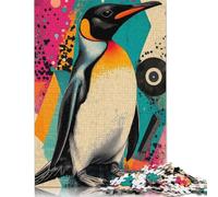 Adult Jigsaw Puzzles 500 Pieces King Penguin Pop Art Colorful Pop Art Penguin Puzzles for Adults & Teenager For Family Fun & Game Night 500pcs (52x38cm)