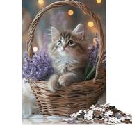 Adult Jigsaw Puzzles 500 Pieces Kitten in Lavender Basket Puzzles Jigsaw Puzzles for Adults Educational Game Challenge Toy 500pcs (52x38cm)