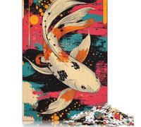 Adult Jigsaw Puzzles 500 Pieces Koi Fish Abstract Art White Koi Fish Poster Wood Puzzle Jigsaws for Adults Teenagers Age 14+ 500pcs (52x38cm)