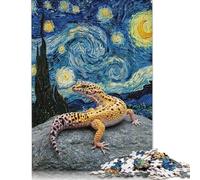 Adult Jigsaw Puzzles 500 Pieces Leopard Gecko on Rock, Starry Night Puzzles for Adults & Teenager Educational Games 500pcs (52x38cm)