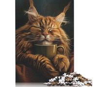 Adult Jigsaw Puzzles 500 Pieces Maine Coon Coffee Cup Cat Puzzle Jigsaws for Adults Jigsaw Puzzles for Adult 500pcs (52x38cm)