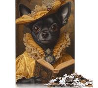 Adult Jigsaw Puzzles 500 Pieces Majestic Chihuahua in Yellow And Gold Renaissance Chihuahua Poster Wood Puzzle Jigsaws for Adults Teenagers Age 14+ 500pcs (52x38cm)
