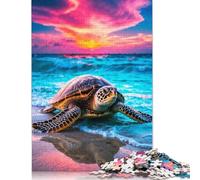 Adult Jigsaw Puzzles 500 Pieces 'Majestic Sea Turtle at Sunset Wooden Puzzles for Adults Puzzles Brain Teaser Puzzle 500pcs (52x38cm)