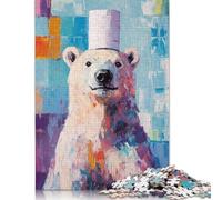 Adult Jigsaw Puzzles 500 Pieces Polar Bear in A Top Hat Wooden Puzzles for Teenagers Gifts For Family Fun & Game Night 500pcs (52x38cm)
