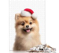 Adult Jigsaw Puzzles 500 Pieces Pomeranian Dog with Santa Hat Puzzles for Adults & Teenager Educational Games 500pcs (52x38cm)