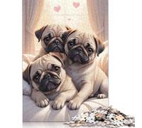Adult Jigsaw Puzzles 500 Pieces Pug Puppies Poster Wooden Puzzles for Adults & Teenager for Adults& Teens Age 12 Years Up 500pcs (52x38cm)