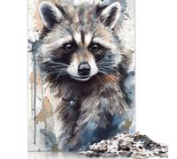 Adult Jigsaw Puzzles 500 Pieces Raccoon Watercolor Wooden Puzzle Jigsaws for Adults Sustainable Puzzle for Adults | Games 500pcs (52x38cm)