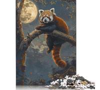 Adult Jigsaw Puzzles 500 Pieces Red Panda Moon Tree Night Wooden Puzzle for Adults And Teenager Sustainable Puzzle for Adults | Games 500pcs (52x38cm)