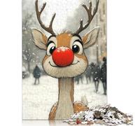 Adult Jigsaw Puzzles 500 Pieces Reindeer with Red Nose Puzzles for Adults & Teenager Educational Games 500pcs (52x38cm)