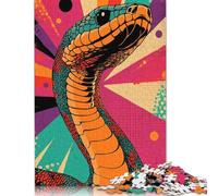 Adult Jigsaw Puzzles 500 Pieces Retro Snake Art Cobra Pop Art Print Snake Art Puzzles for Adults & Teenager For Family Fun & Game Night 500pcs (52x38cm)