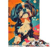 Adult Jigsaw Puzzles 500 Pieces Shih Tzu Pop Art Playful Shih Tzu in Retro Colors Puzzles for Teenagers Gifts Home Educational Games DIY Toys 500pcs (52x38cm)