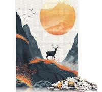 Adult Jigsaw Puzzles 500 Pieces Silhouette Stag in Sunrise Wooden Puzzle for Adults And Teenager Home Decoration Puzzle Toys 500pcs (52x38cm)