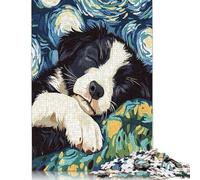 Adult Jigsaw Puzzles 500 Pieces Sleeping Border Collie Starry Night Puzzle for Adults And Teenager Jigsaw Puzzles for Adults Educational Game Challenge Toy 500pcs (52x38cm)